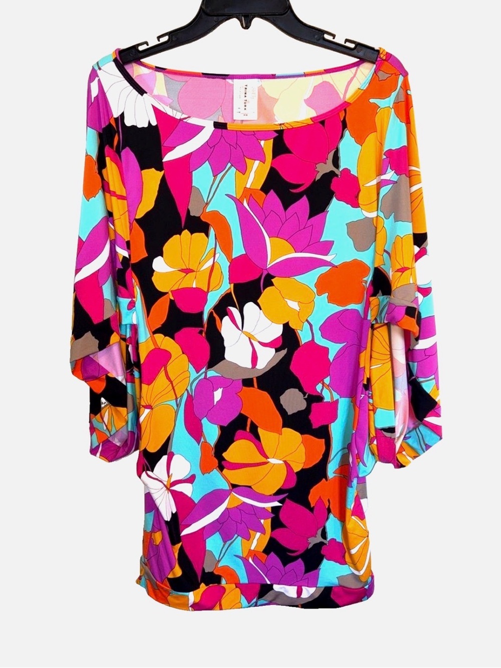 Trina Turk Gemini Floral Swim Cover Up M Dolman Sleeve Beach Tunic Resort
